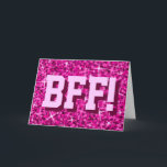 Cartão Glitz "BFF cor-de-rosa!" "Cartão de cumprimentos<br><div class="desc">Cartão de cumprimentos com um design impresso moderno com as estrelas dispersadas sobre do "um fundo do teste padrão do olhar sequin" e um "BFF estilizados!" escrito nas máscaras do rosa. Um design customizável para que você personalize com seus próprios texto, imagens e ideias. Note por favor isto é uma...</div>