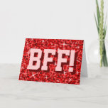 Cartão Glitz "BFF vermelhos!" "Cartão de cumprimentos do<br><div class="desc">Cartão de cumprimentos com um design impresso moderno com as estrelas dispersadas sobre do "um fundo do teste padrão do olhar sequin" e um "BFF estilizados!" escrito nas máscaras do vermelho. Um design customizável para que você personalize com seus próprios texto, imagens e ideias. Note por favor isto é uma...</div>