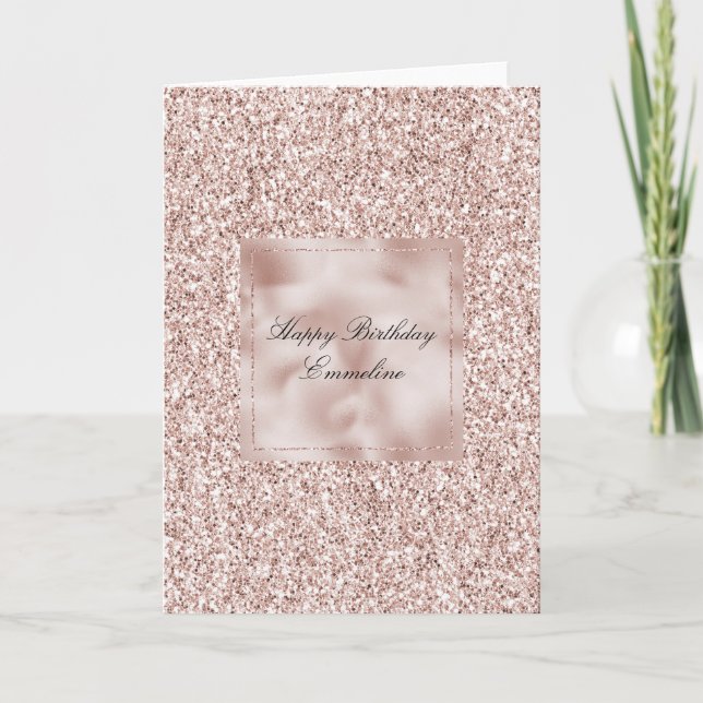Cartão Glitzy Blush Rosa Brilho Aniversário   (Frente)