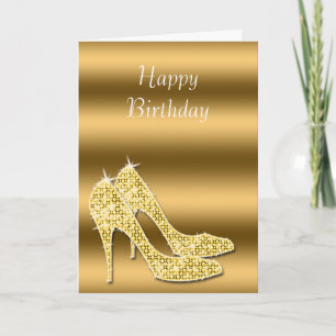 Cartão Glitzy Sparkly Dourado Stiletto Calçados Aniversár