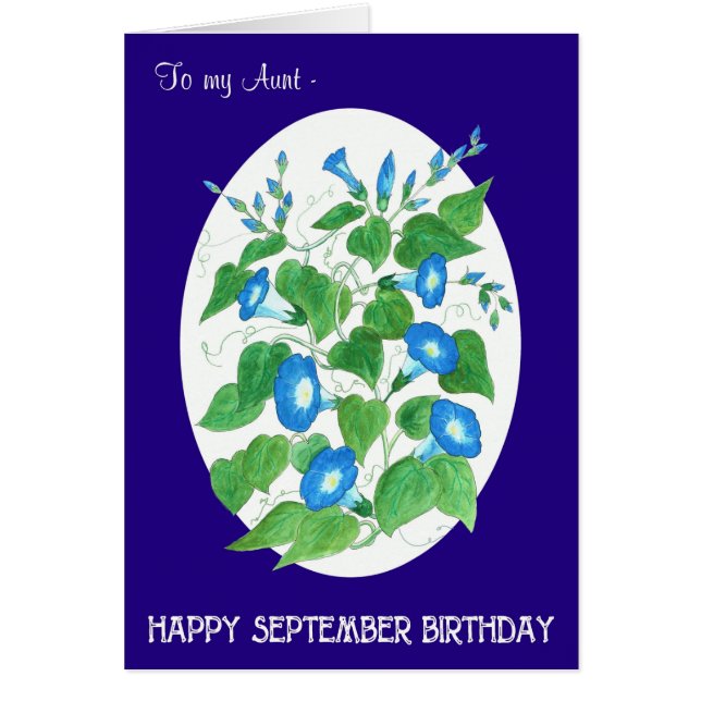 Cartão Glória da Manhã Azul - Aniversário de setembro par (Frente)