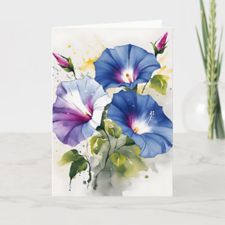 Cartão Glória-da-manhã - Flores em aquarela
