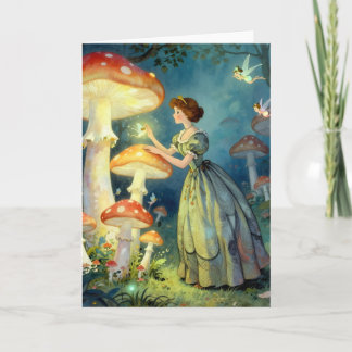 Cartão Glowing giant mushroom garden