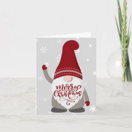Cartão Gnome de Natal Barba Feliz Natal Cinza Vermelho 