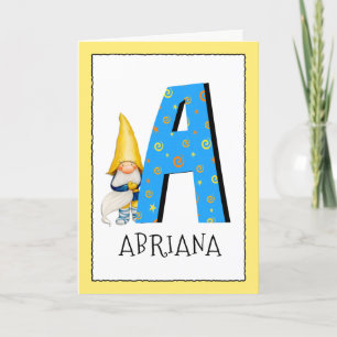 Cartão Gnome Kids Letter A Name and Age Birthday Greeting