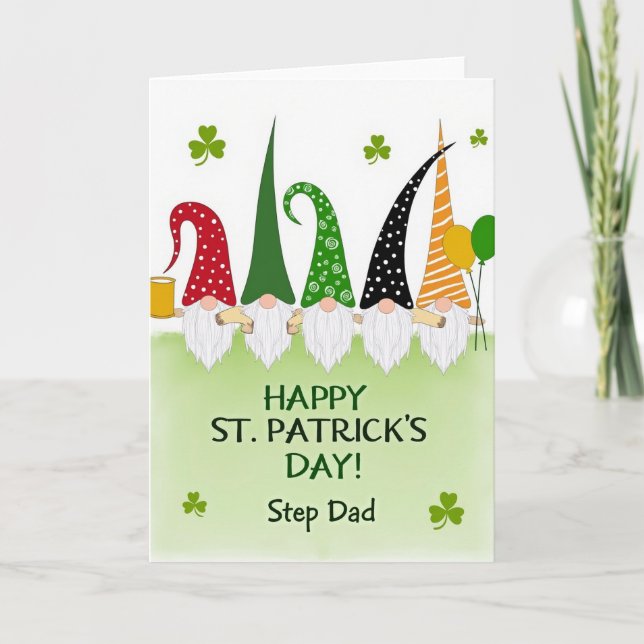 Cartão Gnome St Patricks Step Dad Glitter Card (Frente)