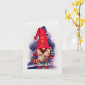 Cartão Gnome with a Lantern Christmas