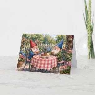 Cartão Gnominho do Jardim de Aniversário Comendo Cupcakes