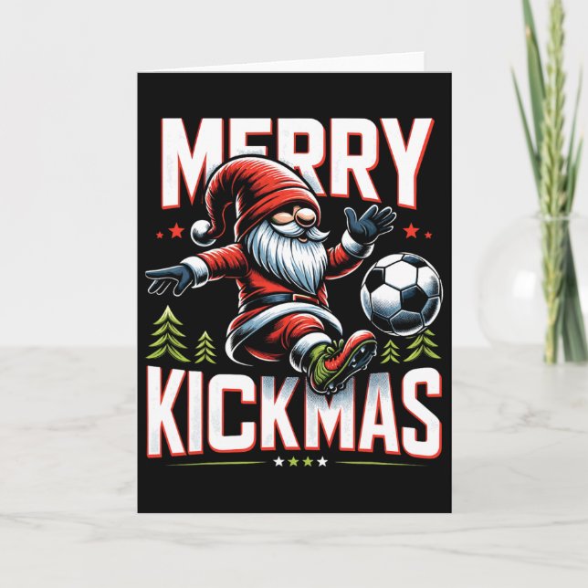 Cartão Gnomo de Futebol Feliz Natal de Chute  (Frente)