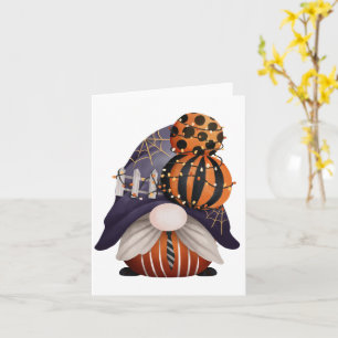 Cartão Gnomo de Halloween Roxo e Laranja