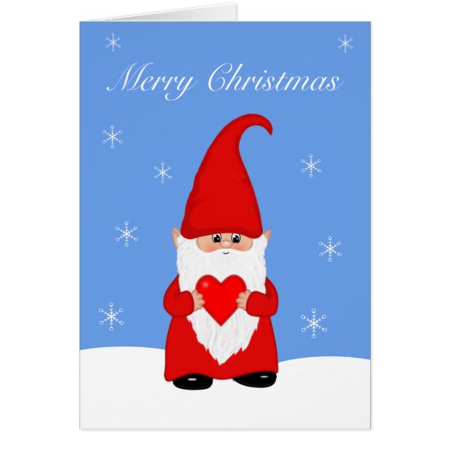Cartão Gnomo de Natal bonito com coração (Frente)