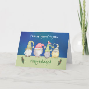 Cartão Gnomo engraçado de nossa casa para o seu feriado