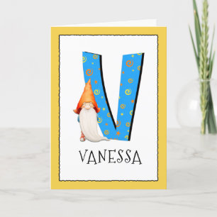 Cartão Gnomo Kids - Letra V Nome e Idade Aniversário Sau