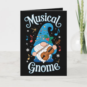 Cartão Gnomo Musical de Natal Violino Azevinho Flocos de