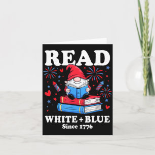Cartão Gnomo Patriótico Lê Livro Branco Azul 4 de Julho