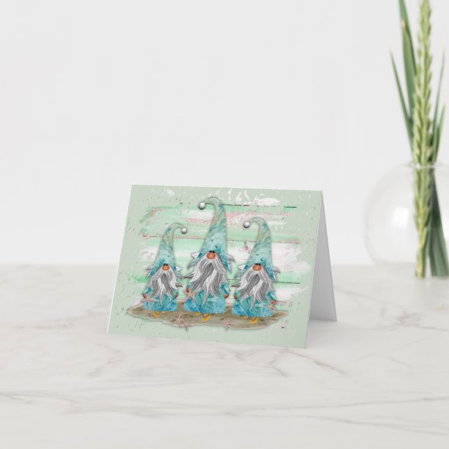 Cartão Gnomos de praia de cor azul tropical (Frente)