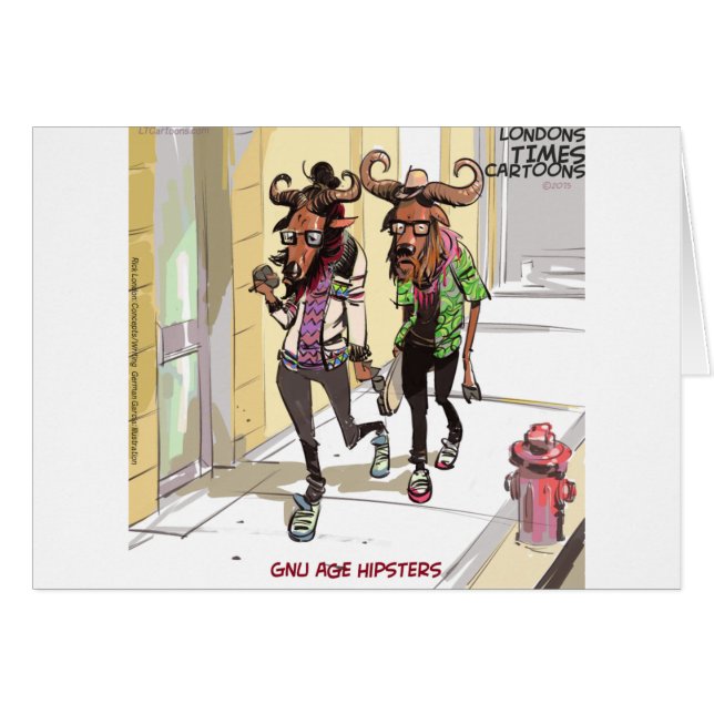 Cartão Gnu Idade Hipsters Engraçado (Frente Horizontal)