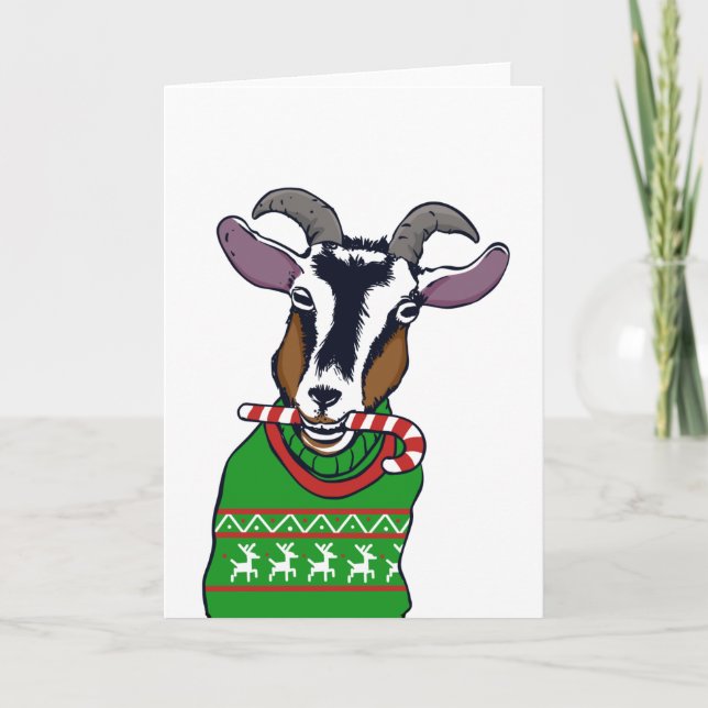 Cartão Goat Christmas Sweater (Frente)