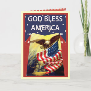 Cartão God Bless America, flag and bald eagle