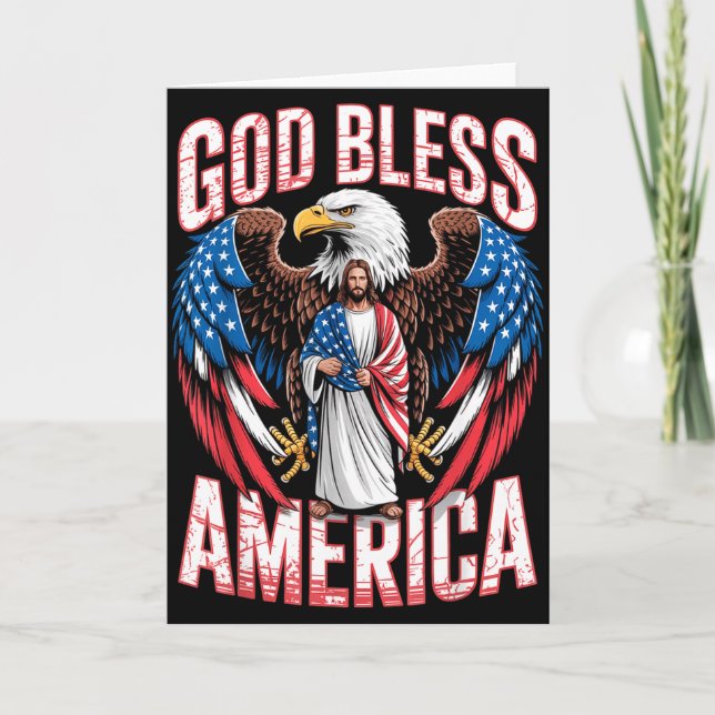 Cartão God Bless America Flag Jesus Christian Eagle Patri (Frente)