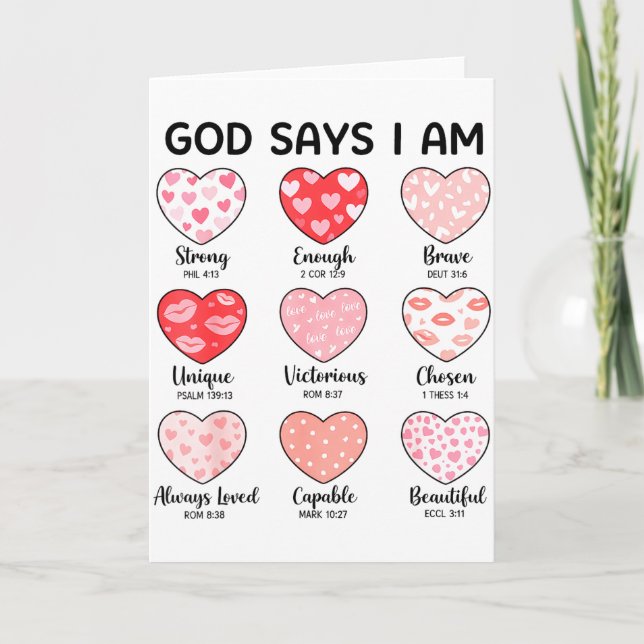 Cartão God Says I Am Christian Faith Heart Valentine Jesu (Frente)