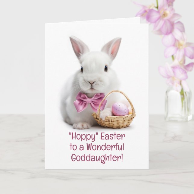 Cartão Goddaughter Happy Easter Cute White Bunny  (Orquídea)