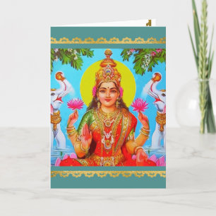 Cartão Goddess Lakshmi White Elephants Diwali Painting