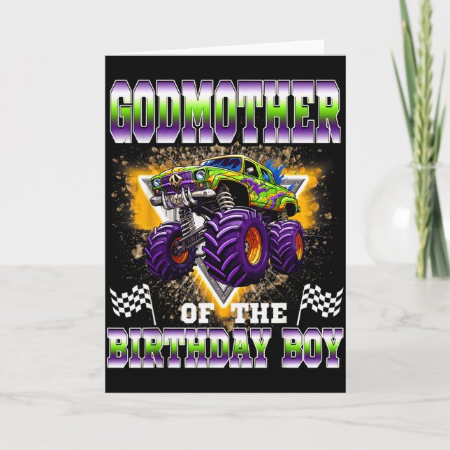 Cartão Godmother Of The Birthday Boy Monster Truck Birthd (Frente)