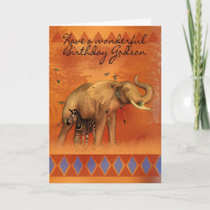 Cartão Godson Birthday Card With Elephant Butterfly And Z