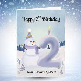 Cartão Godson Happy 2nd Birthday Snowman Building