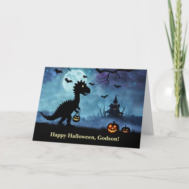 Cartão Godson Happy Halloween com Dinossauro (Frente)