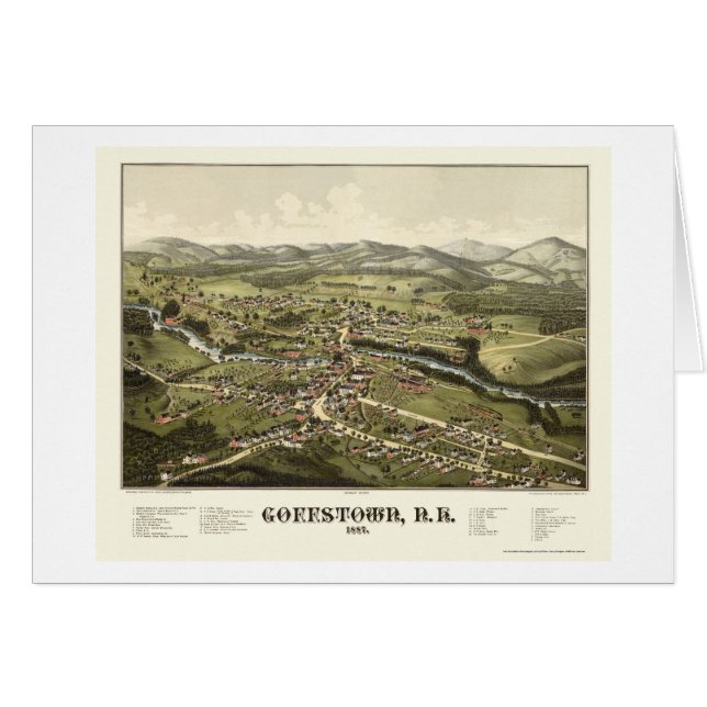 Cartão Goffstown, mapa panorâmico do NH - 1887 (Frente Horizontal)