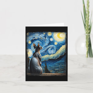 Cartão Gogh Starry Night Style Artístico Sphynx Cat