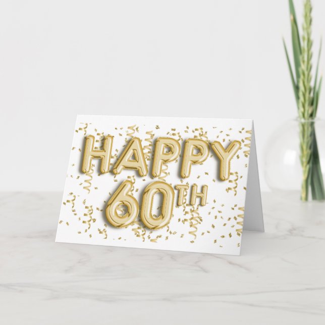 Cartão Gold Foil Balloons Happy 60th (Frente)