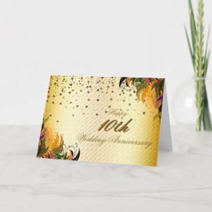 Cartão Gold Metal Floral Happy 10th Wedding Anniversary