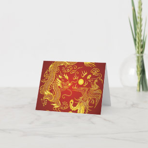 Cartão Gold Red Dragon Phoenix Chinese Wedding Favor