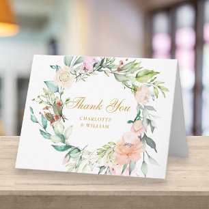 Cartão Gold Script Thank You Watercolour Roses Floral