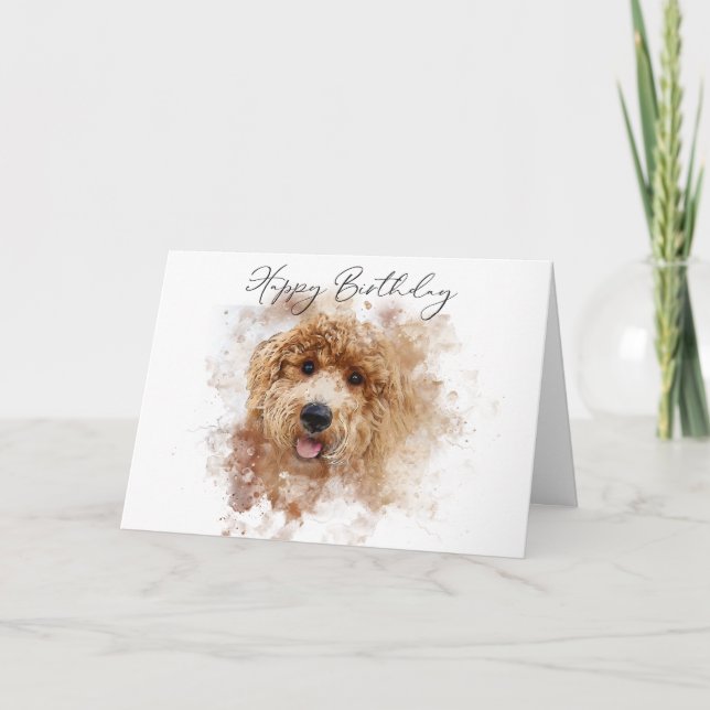 Cartão Golden Doodle Cavapoo Feliz Aniversário (Frente)