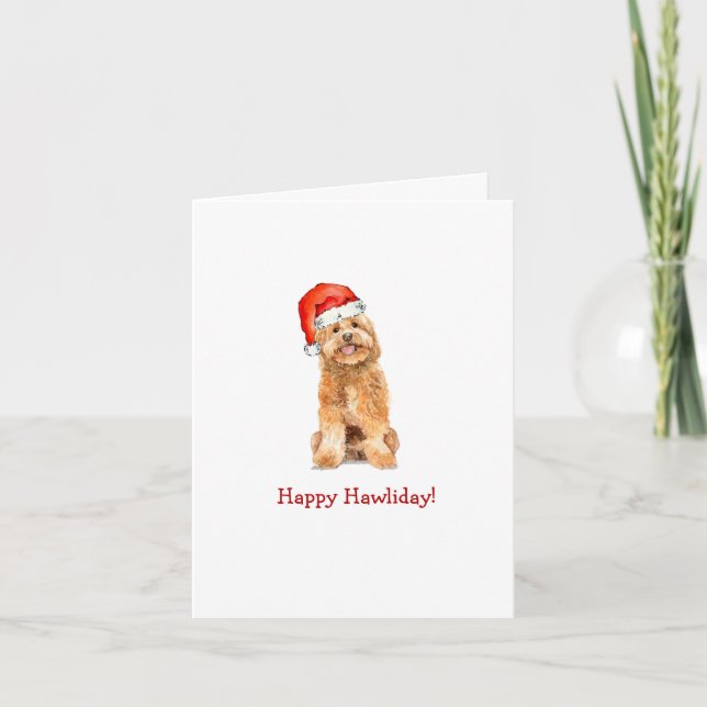 Cartão Golden doodle com chapéu de Papai Noel Dobrado Nat (Frente)