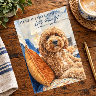 Cartão Golden Doodle Feliz Aniversário Irmã
