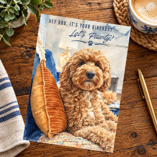 Cartão Golden Doodle Feliz Aniversário Irmão