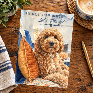 Cartão Golden Doodle Feliz Aniversário Pai