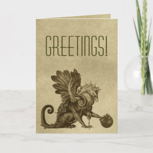 Cartão Golden Gryphon Parchment Style Greeting Card