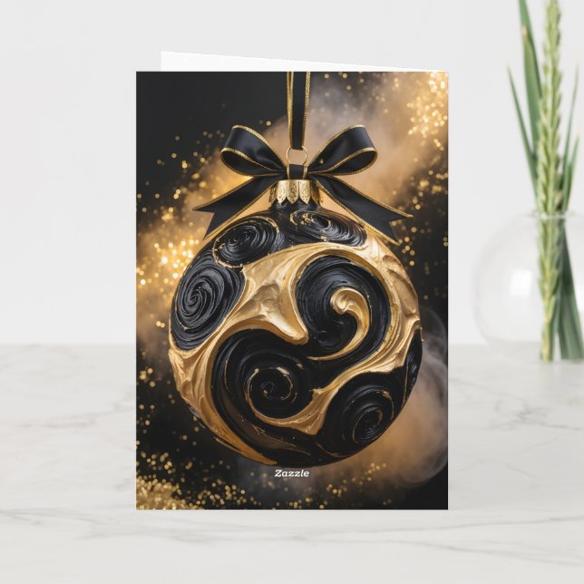 Cartão Golden Holiday Ornament Greeting Card (Verso)
