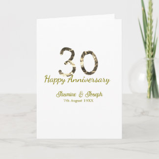Cartão Golden Metallic 30th Happy anniversary add name