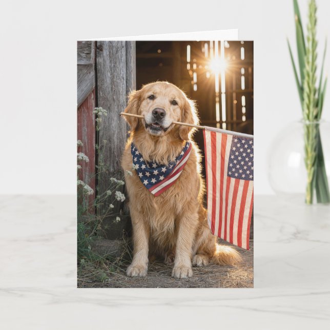Cartão Golden Retriever 4 de Julho (Frente)