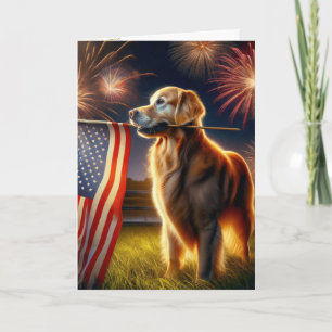 Cartão Golden Retriever Com Bandeira Americana