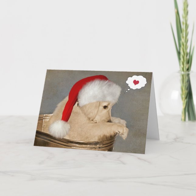 Cartão Golden Retriever de Natal Pensando em Você (Frente)
