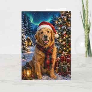 Cartão Golden Retriever Luzes do Norte Natal Férias