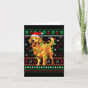 Cartão Golden Retriever Natal Chapéu do Papai Noel Luzes 